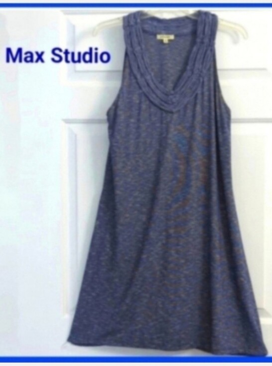 Max Studio Dresses & Skirts - Fall Max Studio Sleeveless Navy Blue Heather V-Neck Knit Dress Small Autumn